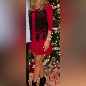 Forever 21 Red Scoop Neck 3/4 Sleeve Dress